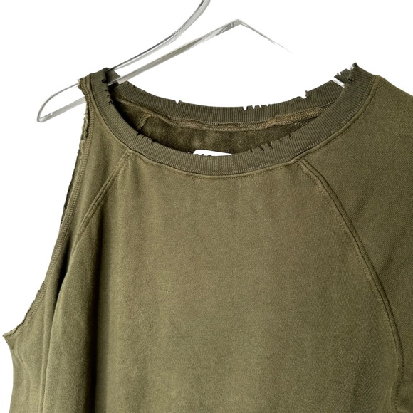 Pam & Gela Destroyed Cold Shoulder Sweatshirt Green P/0/XS - Picture 5 of 11